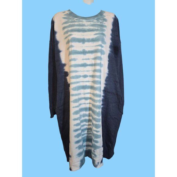 Time & Tru Size XL Women's Long Sleeve Blue and White Garment Wash Sweater Dress - Picture 1 of 6